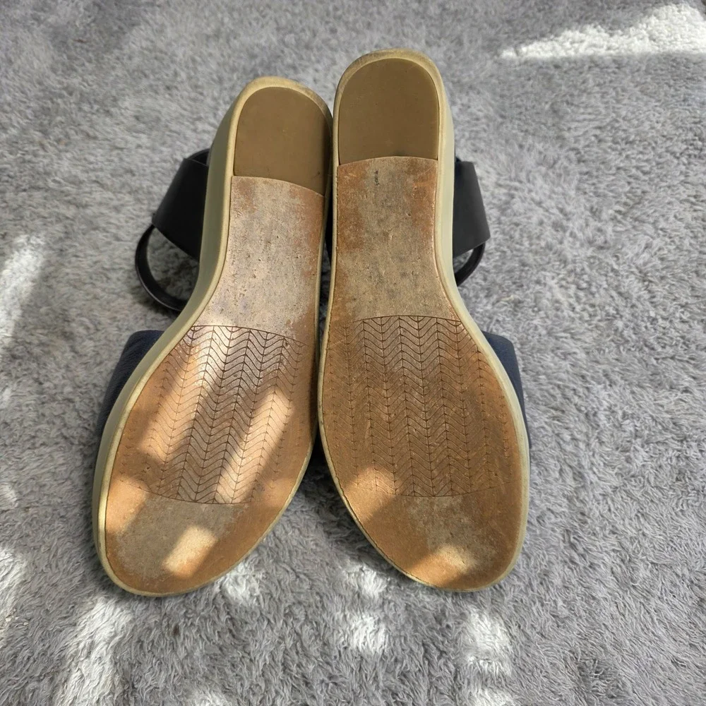 Naked Feet‎ Koda Platform Wedge Sandals Navy Blue Leather Womens 8.5 Good